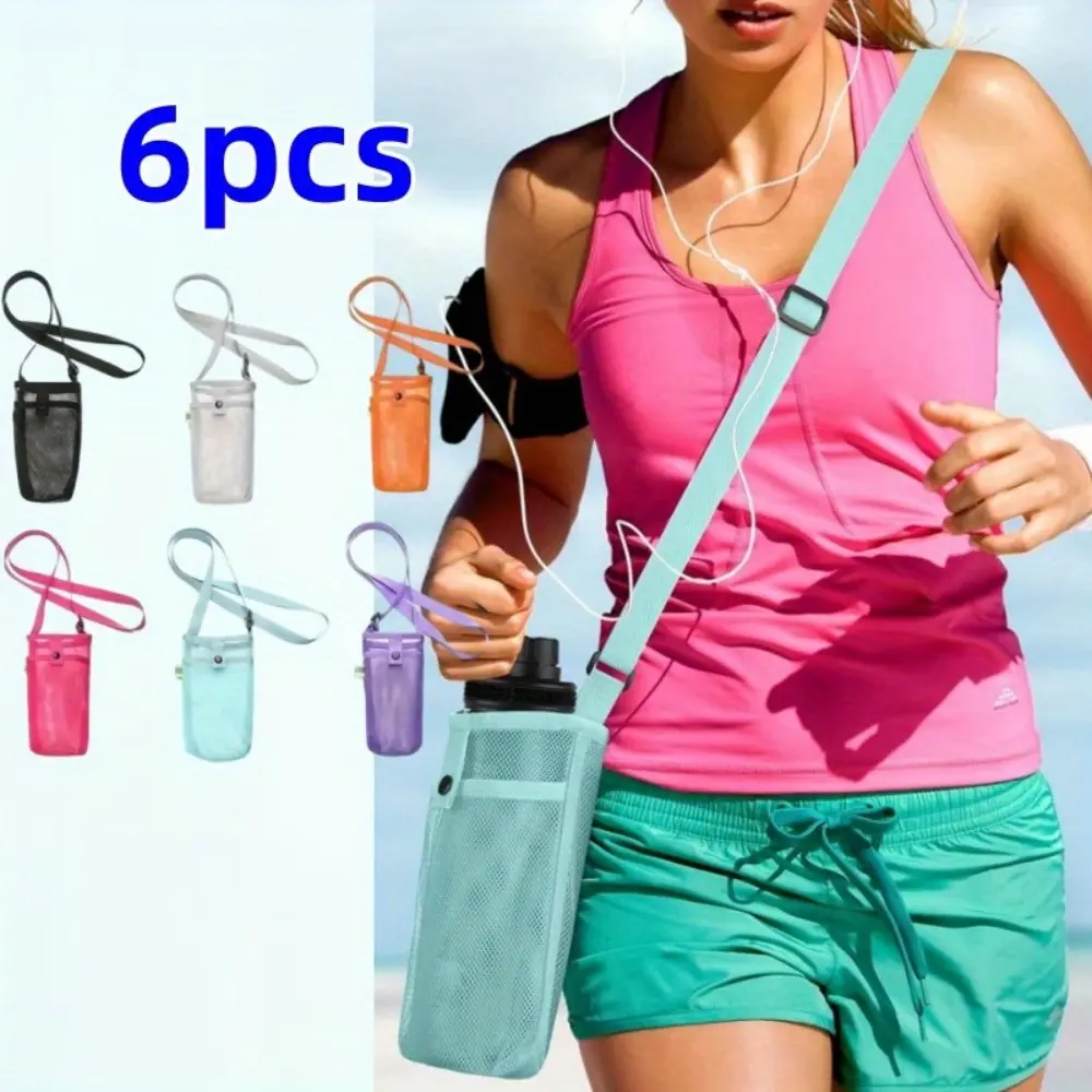 6PCS Nylon Water Bottle Holder Carrier - Adjustable Shoulder-Crossbody Strap, Sports & Outdoor Accessories for Hiking, Camping Drinkware Tumblers