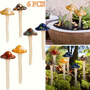 6 PCS Mushroom Potted Decoration Mushroom Garden Ornaments Garden Decorative Mushrooms Ceramic Material Mushroom Garden Patio Decoration DIY Potted Flower Pot Plants Lawn Garden Outdoor Ornaments Holiday Gifts