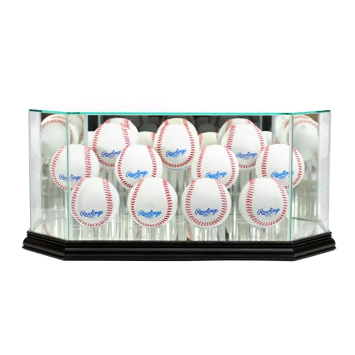 212 MAIN Real Wood Octagonal Baseball Display Case - Black, Holds 10-12 Balls, Sports Collectible, Sports Memorabilia, Mirror on the Bottom and Back, No Acids Adhesives, UV Protected for Autograph Storage