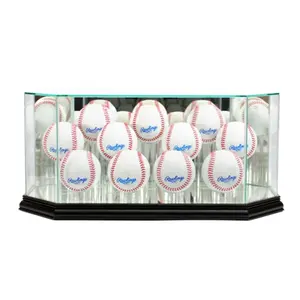 212 MAIN Octagonal Real Wood Baseball Display Case - Black, Holds 10-12 Balls, Stores Sports Collectible Autographs, Sports Memorabilia Accessory