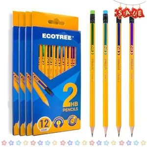 ECOTREE Pre-Sharpened Pencils #2 HB, Wood-Cased Number 2 Pencils with Erasers for Writing, Drawing, Sketching, Yellow Pencil Bulk for School Teacher Supplies, 48 Count