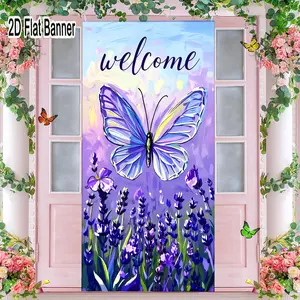 2D flat banner, 1pcVibrant Butterfly Lavender Backdrop, Whimsical Welcome Banner for Pastel Party Decor, Blue Purple Yellow Floral Artistic Scene TikTok Backgroundgalentines party decor, valentine day decor, decorations for valentines day