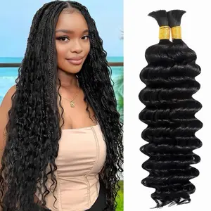 24" Deep Wave Bulk Hair For Braiding #1B Natural Black High-Quality Braiding Hair Extensions