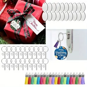240 Piece Keychain Tag Circular Acrylic Keychain Multi-color Tassel Pendant Art Craft Supplies Fashion Accessories