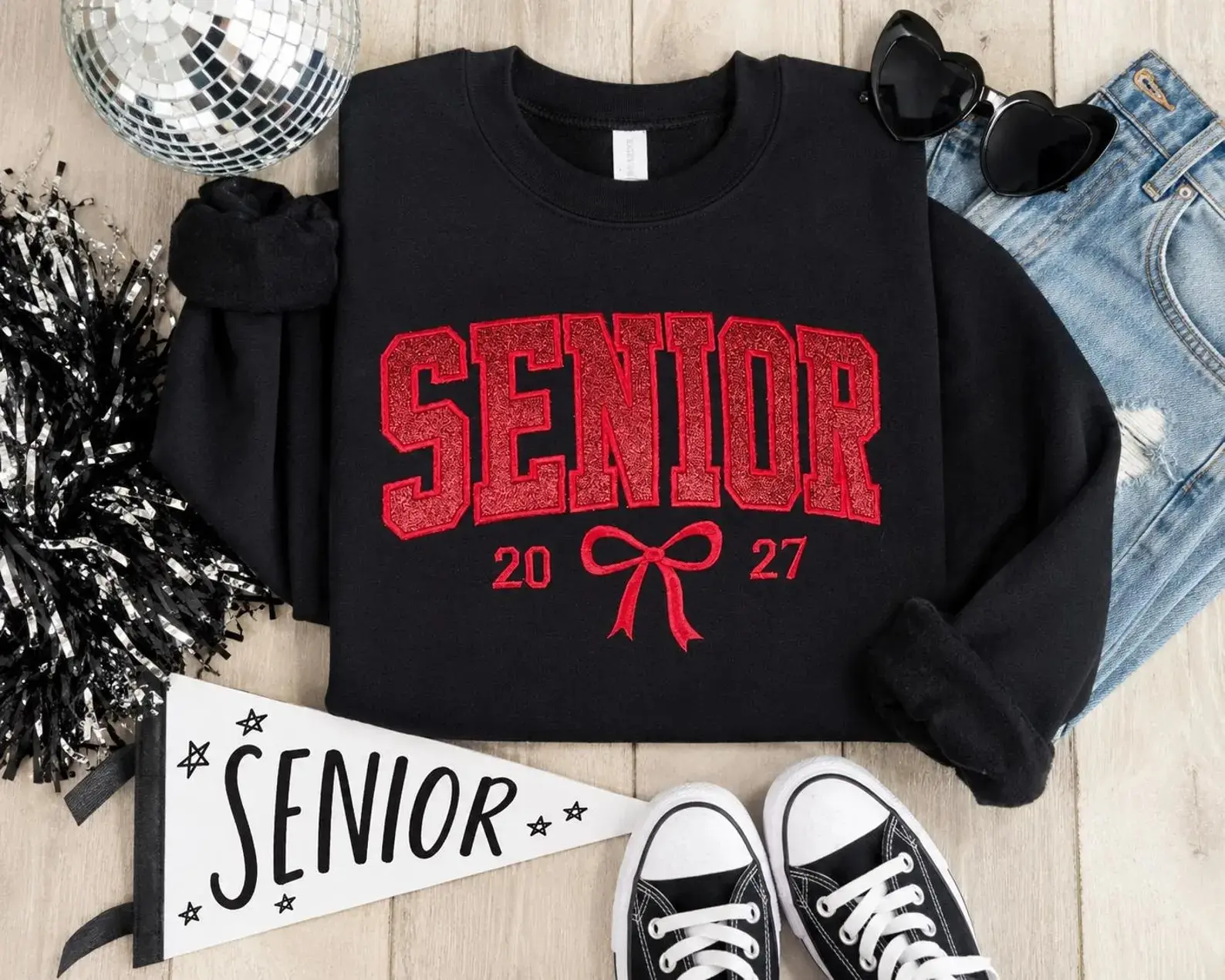 [Made in US] Custom School Year and Graduating Class Embroidered Appliqué Sweatshirt, Senior Gift
