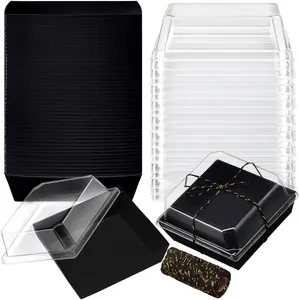 100 count Paper Charcuterie Boxes with Clear  4.5 Inches Disposable Cake Square Dessert Container Bakery Boxes Bundle with Rope for  Cake Slice Cookie Sandwich Dessert(Black)
