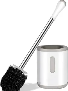 Compact Toilet Brush & Holder, Stainless Steel Handle, Space Saving for Storage, Deep Cleaning, Drip-Proof, Easy to Assemble, White & Grey
