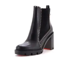 Pre-owned Christian Louboutin Women's Out Line Spike Chelsea Boots Leather 100 by Rebag