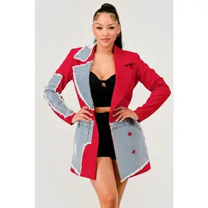 Color Block Denim Mix Casual Blazer