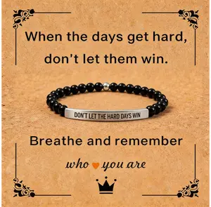 "Inspirational Engraved 'Don't Let The Hard Days Win' Men's Bracelet - Stainless Steel, 18k Gold Plated Braided Design, Adjustable Up to 10in, Hypoallergenic, Affordable Family Gift Everyday Charm Jewelry Bangle"