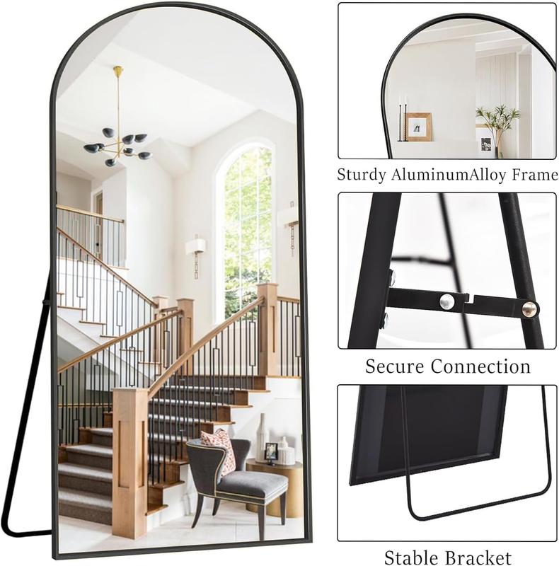 Full Length Mirror, 76"x34" Arched-Top, Hanging or Leaning, Floor Length Full  Standing Mirror, Wall Mounted with Aluminum Frame for Living Room (Black)