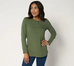 Denim & Co. Essentials Petite Perfect Jersey Henley Tunic