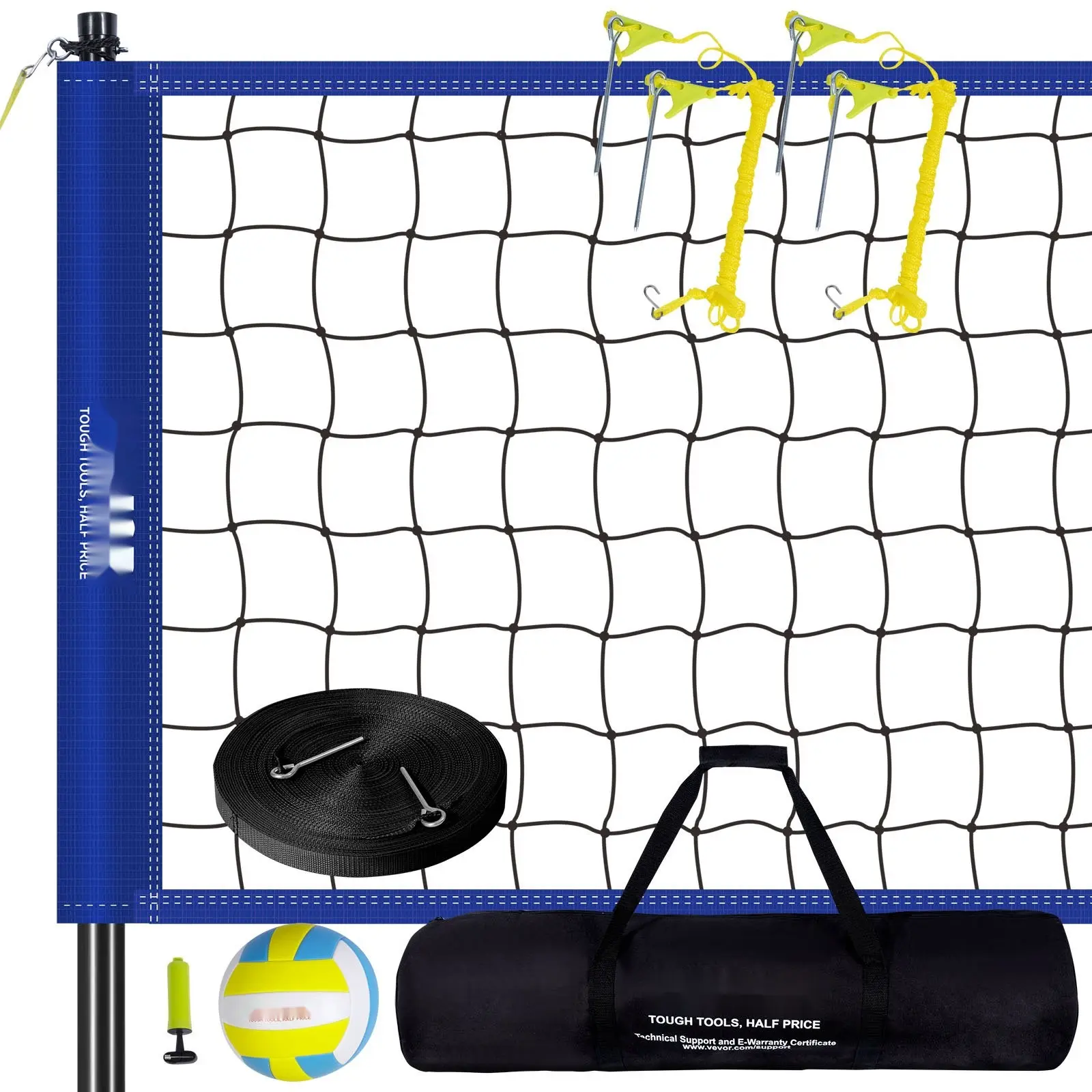 Outdoor Portable Volleyball Net System With Adjustable Height Steel Poles - Full-Size Recreation Set Including PVC Volleyball, Pump, Carrying Bag; Heavy-Duty Net For Backyard, Beach, Lawn, Outdoor Sports Equipment