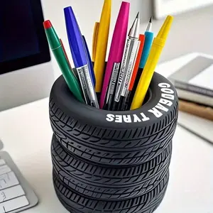 Unique Tire-Shaped Pen Holder, Pencil Holder, Durable Plastic Desktop Storage Box, Desk Accessories, Ideal for School & Office Use, Single Piece