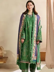 Women's Casual 3-Piece Lawn Suit Set, Ready-to-Wear Green Ensemble with Elegant Machine Embroidery for Spring Summer, Women's Clothes, Clothes