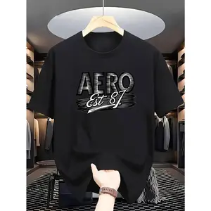 AERO Est 87 Print Mens White Tshirt 100% Cotton Crewneck Short Sleeve Retro Streetwear Tee for Summer Outdoor Daily Style Casual Breathable Menswear Top