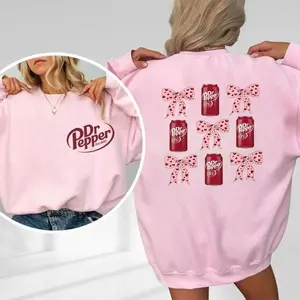 Dr Pepper Pink Coquette Bow 2 Sides Sweatshirt, Dr Pepper Lover Hoodie, Est. 1885 Pink Bow Sweatshirt, Cute Coquette Dr Pepper Shirt