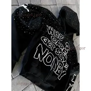 2025 European and American street style dark letter printed hoodie