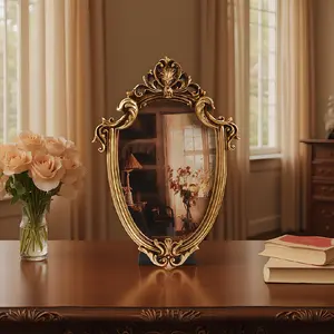 European Classical Lace Oval Decorative Picture Frame, Includes Random Inner Paper, Home Decoration Photo Display, Durable Sturdy Frame