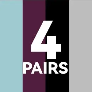 (4 Pairs) Black & Blue & Gray & Purple