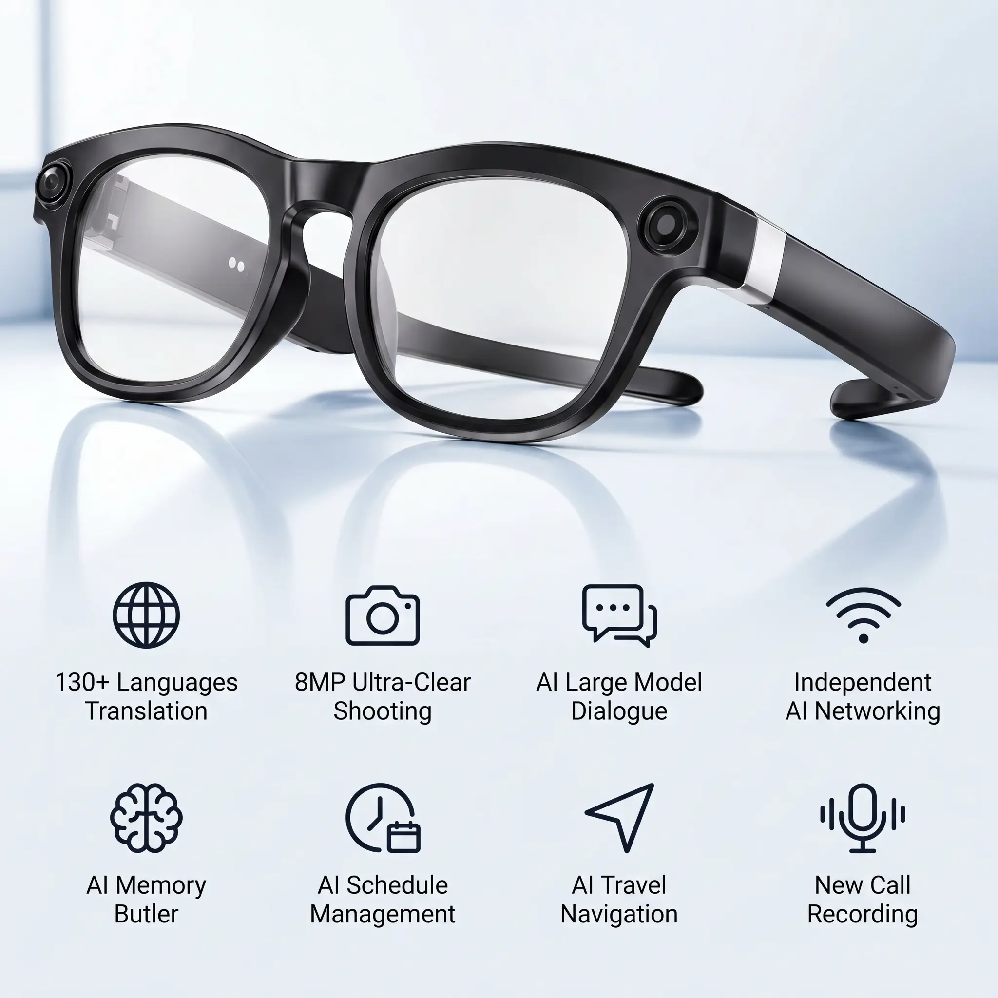 G10s AI Glasses with Camera – 8MP Video, Translator, Voice Assistant, Meeting Recorder, Live Stream – Smart Glasses for Work & Travel