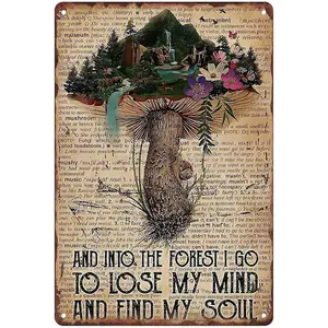 Metal Tin Sign Vintage Mushroom Decor Chic for Kitchen Farm Home Living Room Garden Bedroom Office Hotel Cafe and Pub Wall Decor 12x8 Inches