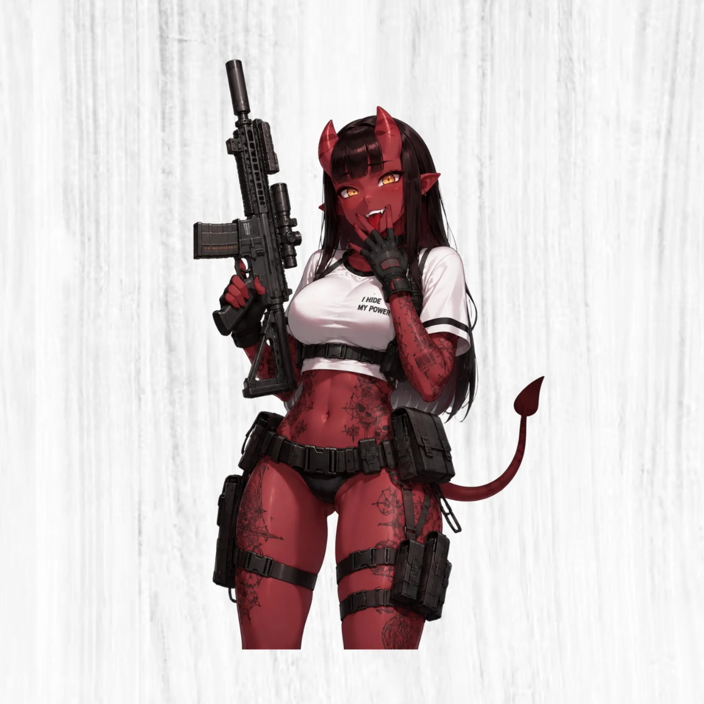 Tactical Demon Girl Anime Sticker,  Red Devil Waifu Vinyl Decal Waterproof Laptop Car Helmet Gothic Gift
