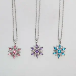 #394 Snowflake with Pink, Purple or Blue Rhinestones Necklace with 18 inch Chain with 2 inch Extender, Casual, Christmas, Winter, Alloy