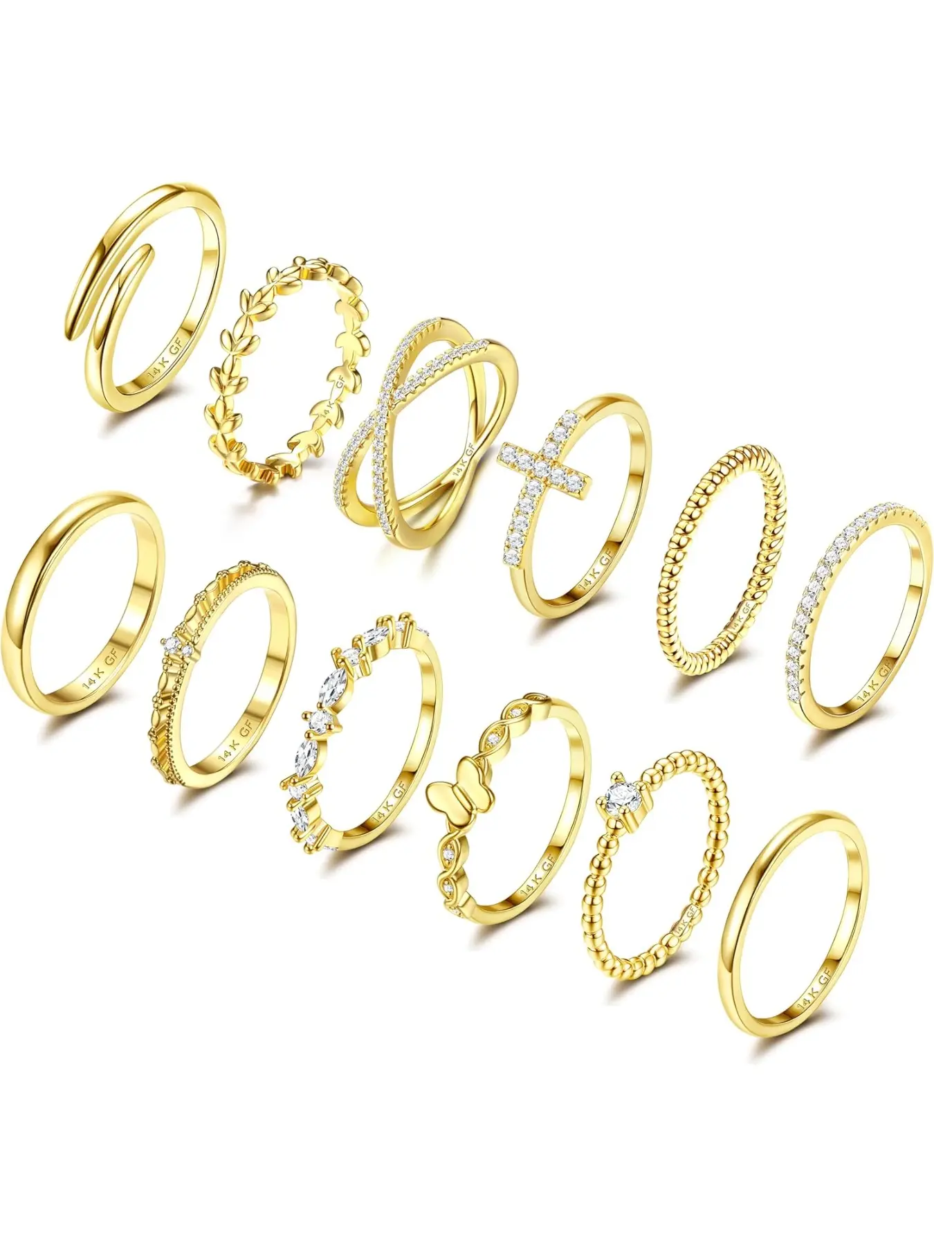 Gold Filled Stackable Rings for Women Opal Cross CZ Wedding Bands Rings Dainty Plain Gold Knuckle Rings Set Comfort Fit Size 6-10 Rhinestone Decor Ring Elegant Ring Stackable Finger Rings
