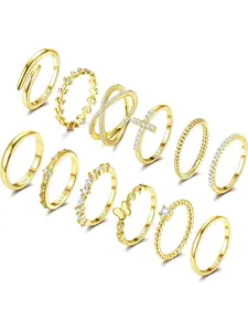 Gold Filled Stackable Rings for Women Opal Cross CZ Wedding Bands Rings Dainty Plain Gold Knuckle Rings Set Comfort Fit Size 6-10 Rhinestone Decor Ring Elegant Ring