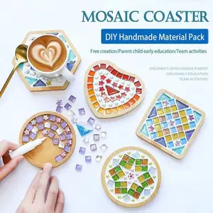 DIY Mosaic Coaster Making Kit, Includes Painted Glass Tiles & Bamboo Base, Handmade Home Decor Craft Set, Ideal Gift for Adults