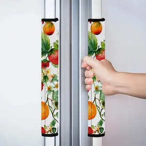 2pcs 4.7x15.7 in Summer lemon and strawberry fruits Pattern Kitchen Appliance Handle Covers | Removable and Reusable Protective Covers for Refrigerator/Dishwasher/Microwave/Oven.  Home Decor, Holiday Gift.