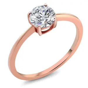 10K Rose Gold Gemstone Birthstone Solitaire Engagement Ring | Round 6MM | Wedding Anniversary Promise Ring For Women | Available in Size 5,6,7,8,9