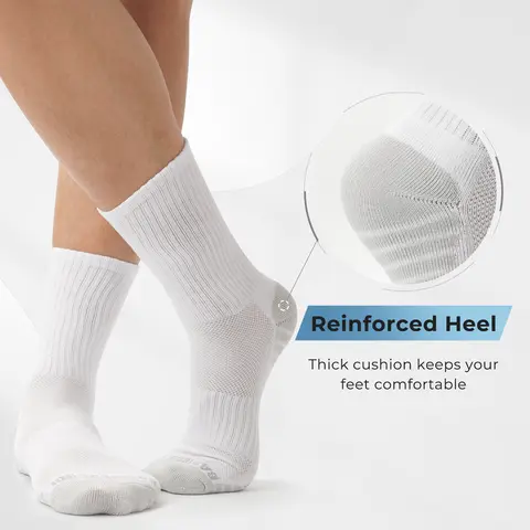 BAMBOO COOL Men's 6-Pack Compression Mid-Calf Crew Socks, Anti-Fatigue Athletic Socks with Reinforced Heel, Cushioned Support, Moisture-Dry Fabric, Breathable Elastic Arch Support, Dry Feet Solutions, Cozy Feet for Running, Any Occasion, Size M