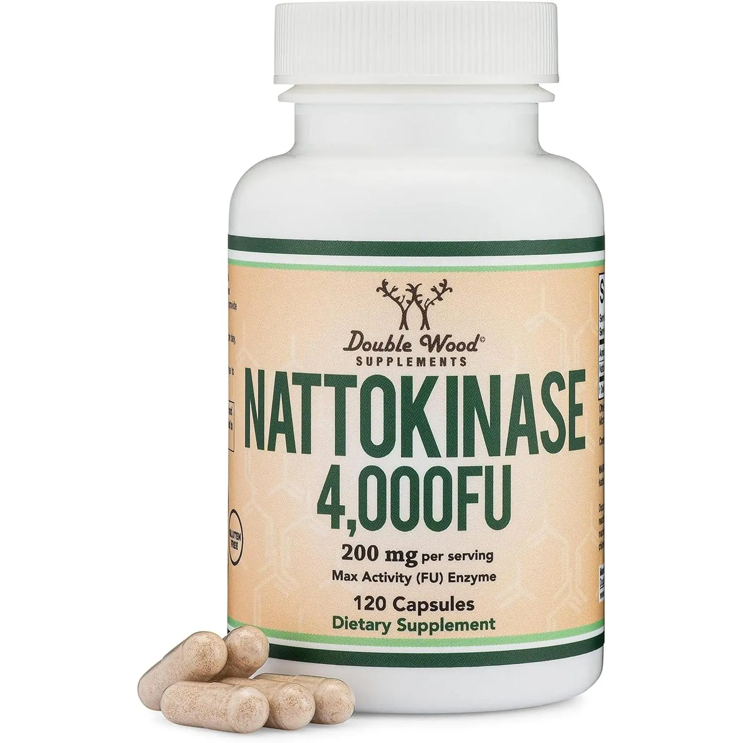 Nattokinase Supplement 4,000 FU Servings, 120 Capsules (Derived from Japanese Natto) Systemic Enzymes for Cardiovascular and Circulatory Support by Double Wood
