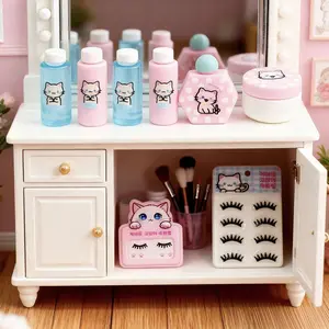 Cute Mini Simulation Makeup Skincare Set Dollhouse Miniature Scene Decoration Playhouse Toy Accessories Eye shadow false eyelash facial mask face cream essence set Brush
