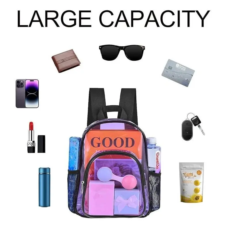 Stadium Approved Mesh Backpack - 12x6x12in Transparent Waterproof Bookbag with Laptop Compartment, Geometric Colorblock Semi-Transparent Mesh Splicing Casual Daypack for Event Quick Security Checks, Pools Use