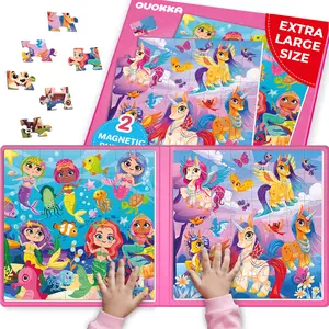 QUOKKA Magnetic Puzzles Book 2x48 Pcs Jigsaw Puzzles for Kids | Travel Activities Toy for Boys and Girls Mermaids & Unicorns