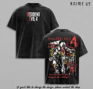 Resident Evil 4 Leon Kennedy Merchant Shirt RE4 Game Tee Survival Horror Graphic Vintage Washed T-Shirt Gamer Streetwear Unisex Oversized Black Tee