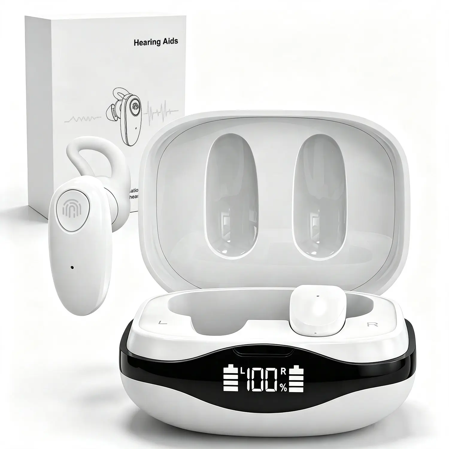 【Tangsonic】TS615 OTC Rechargeable Hearing Aids for Seniors Adults, Digital Noise Cancelling Hearing aid earbuds with LED Display Charging Case, Comfort Fit Earhooks, Touch Control, 80Hrs Battery Life for Mild to Moderate Hearing Loss clear sound True Hear