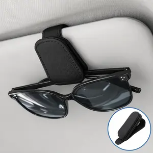 Sunglass Holder for Car Visor, Magnetic Leather Sunglasses Holder and Ticket Card Clip for Car,Vehicle Interior Accessories, Eyewear Storage Bracket, Car Organization Supplies, Car Accessories