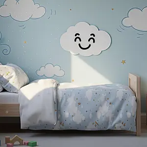 Whimsy Wonders Studio Smiley Cloud Wall Decor Handmade Nursery Art Kids Room Gift Ready Starry Snooze Collection Kid Safe Premium Stained Wood USA Crafted