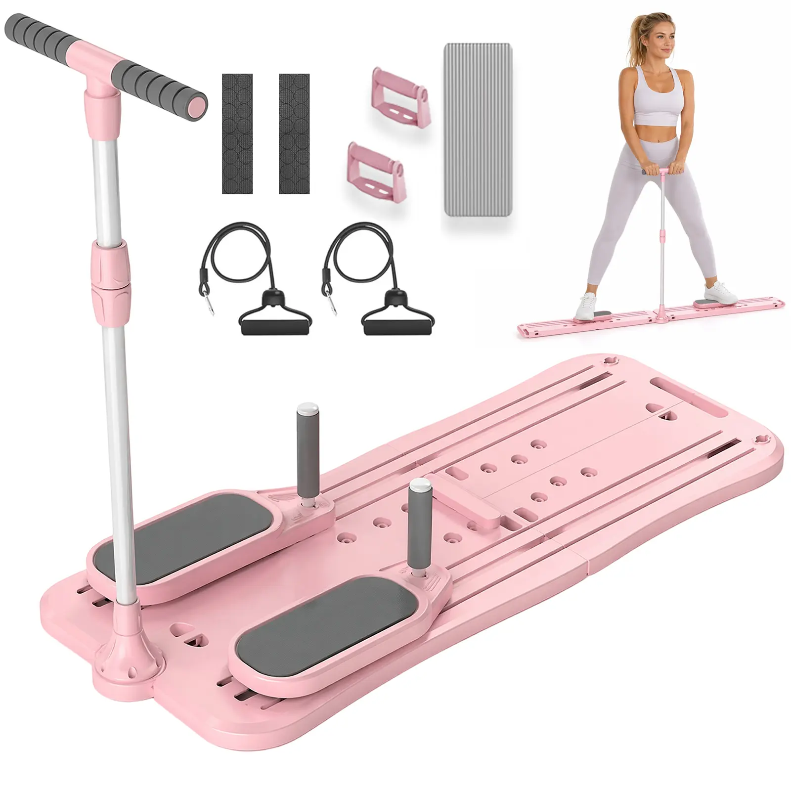 Foldable Pilates Sliding Training Board - Adjustable Ab Trainer, Fitness Rebounder with Rebound Assist, Even Force Distribution, 50lb Capacity Home Fitness Equipment for Full Body Strength & Body Shaping, Multiple Modes, Ab Exercise Machine, Ab Machine Ab