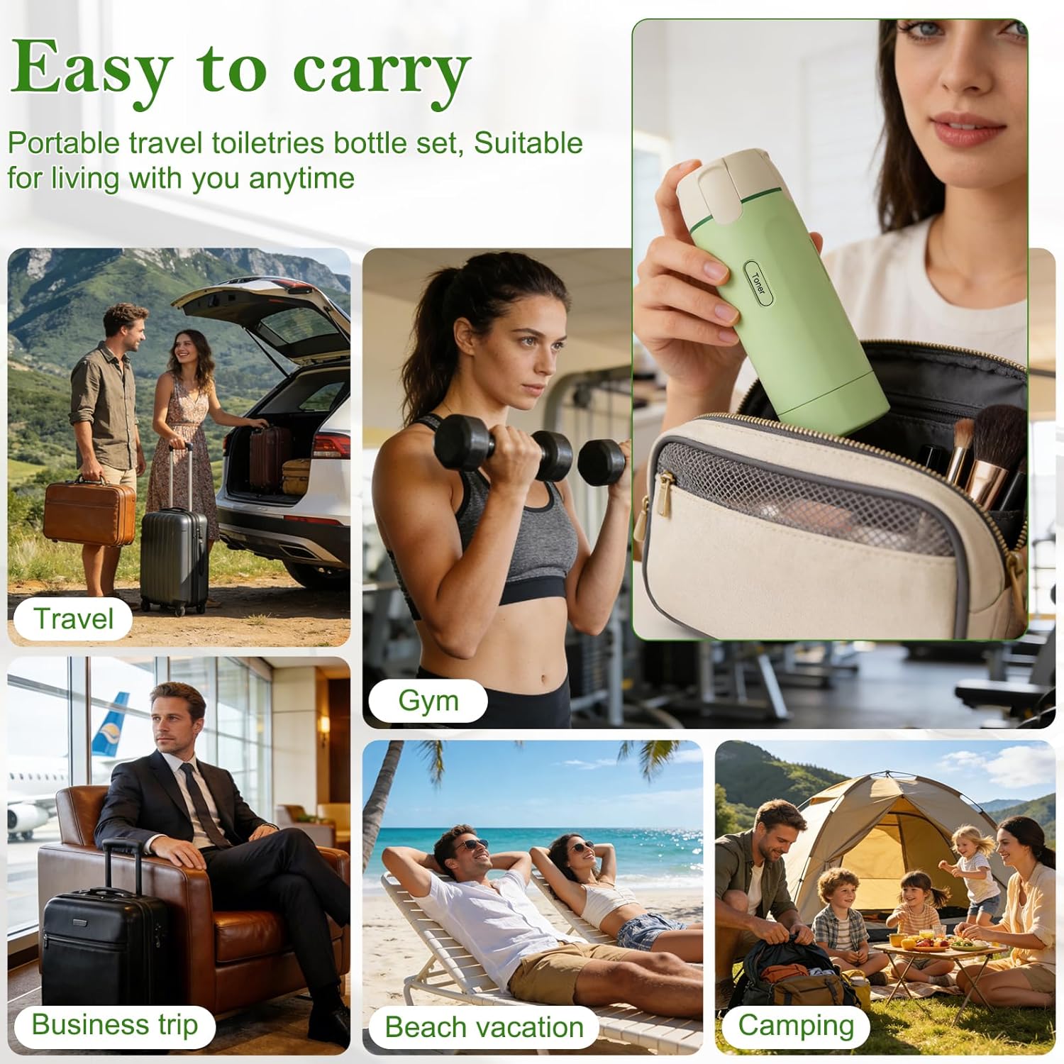 4 in 1 Refillable Travel Bottles Leak Proof Toiletries Dispenser Portable Shampoo Container