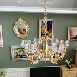 Vintage Dollhouse Chandelier Decor in Gold Bronze Metal Non-Lighting Model for Diorama DIY, Perfect Hobbyist Collector Gift