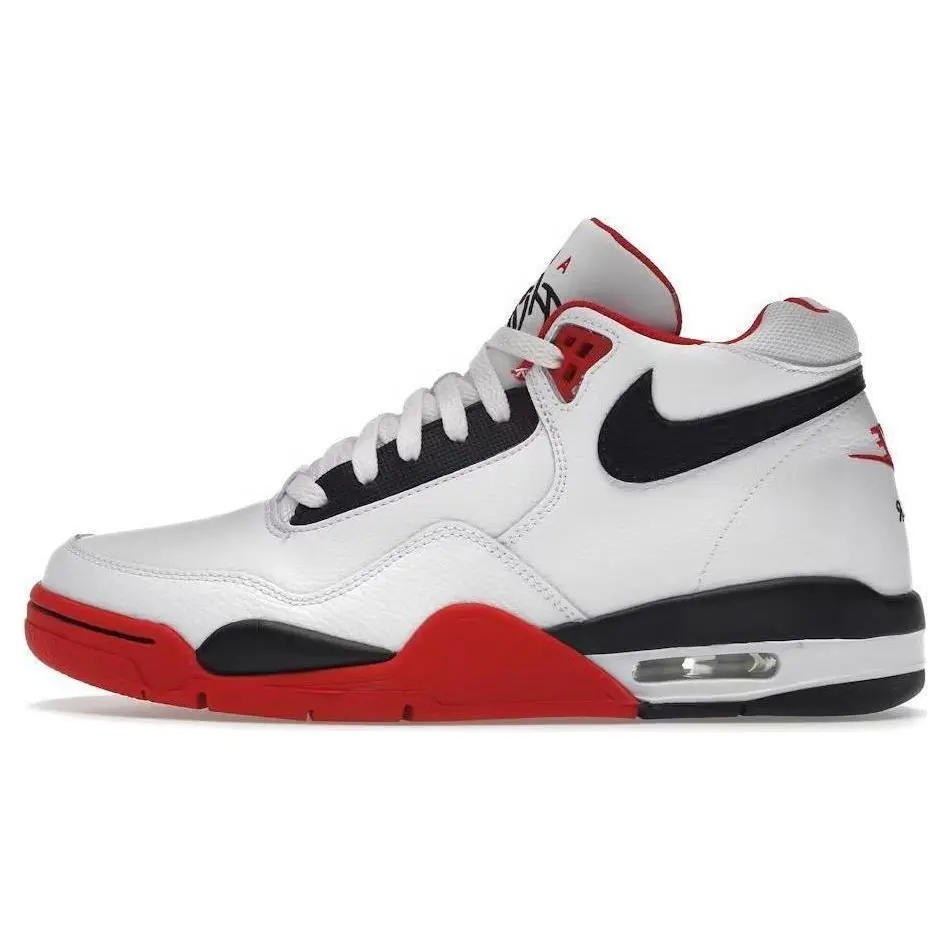 Men's & Women's Nike Air Flight Legacy Mid-Top Retro Basketball Hoopshoes, White Leather Upper with Red Accents, Premium Materials