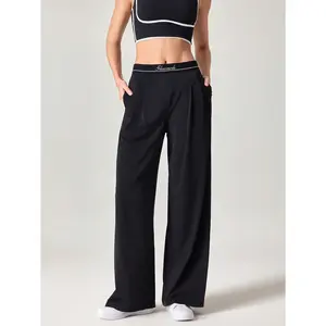 GLOWMODE Quick-Dry Jacquard Elastic Waist Wide Leg Pants With Side Pockets Daily Casual Wear