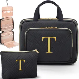 Gifts for Women, Initial Toiletry Makeup Bag   Organizer with Embroidery Letter Personalized Nurse Teacher Appreciation Birthday Mothers Day Gifts for Mom Sister Wife  Auntie Her