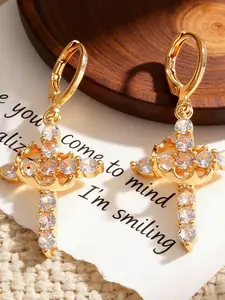 Fashion Crown Cross Earrings, French Chic Sparkling Cross Ear Cuffs, Perfect for Daily Commute and Dates, Women's Jewelry