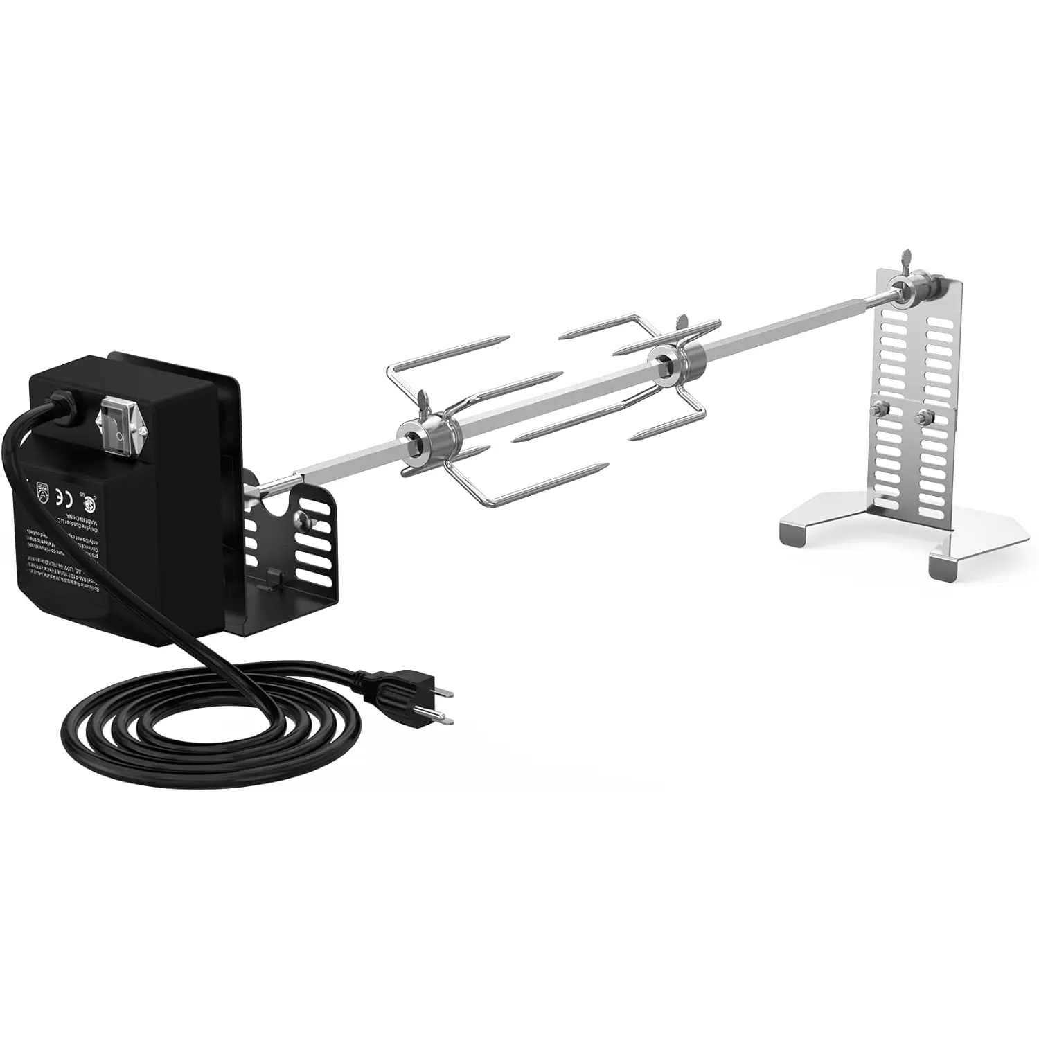 Universal BBQ Rotisserie Kit for Gas Grills - Grilling Accessories with 110V 4W Electric Motor, 4-Prong Meat Forks, 28" Square Spit Rod, 1* Bracket, 1* Spit Rod Support Bracket, Synthetic Components, 15 lbs Capacity for Outdoor Cooking